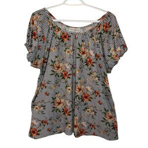 Sloan Rouge striped with floral off-the shoulder blouse size L